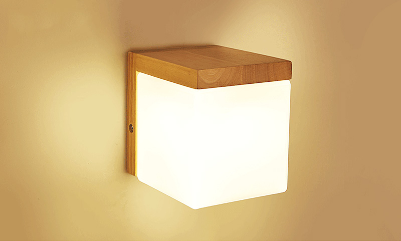 Japan Style Modern Oak Wood Wall Lamps Cube Sugar Lampshade Bedroom Bedside Wall Light Home Wall Sconce 110-220V