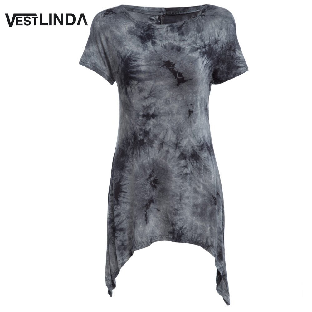 VESTLINDA Summer Casual Tops Tees Ladies Short Sleeve T Shirt Women Ombre Asymmetric Long T-Shirt Dress Cotton Female Clothes