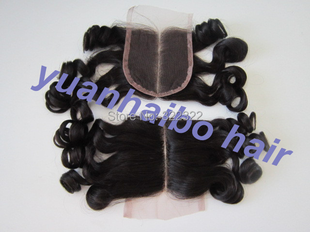 Stock! 6a top quality 1b# 4x4 virgin brazilian aunty funmi human hair bouncy curl lace closure middle parting free shipping