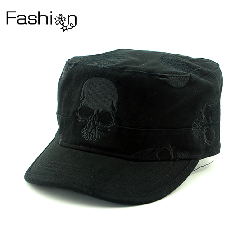 Embroidery skull flat cap seasons style military hats unisex army cadet