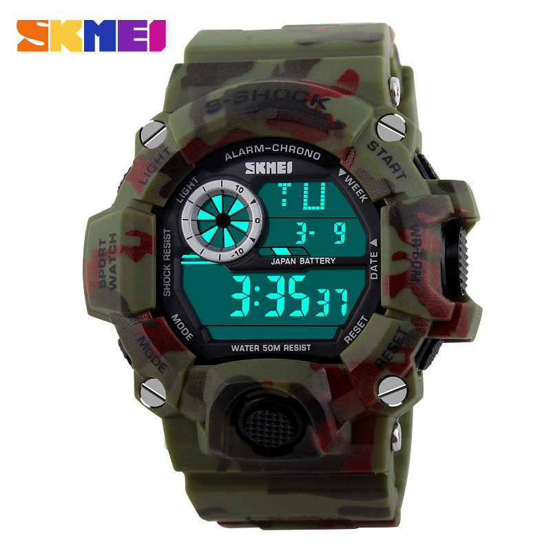 SKMEI Watches Men 50M Waterproof Military Sports LED Digital Watch Multifunction Outdoor Travel Student Wristwatches Camouflage