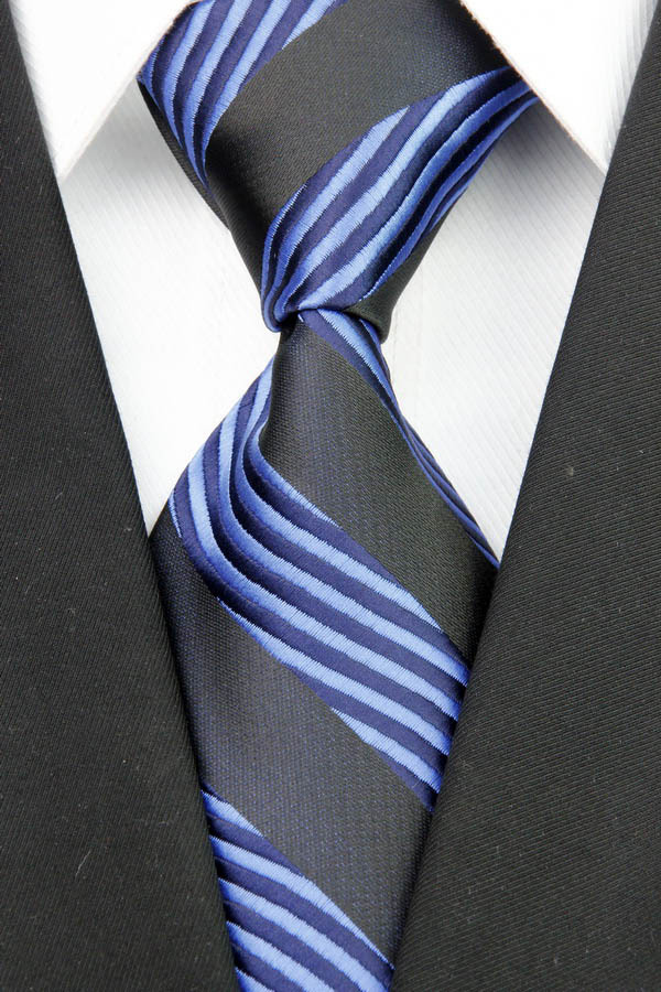 ST003 Blue Black Stripes Fashion Jacquard Woven Silk Tie Gravata Casual Neckties For Man Business Wedding