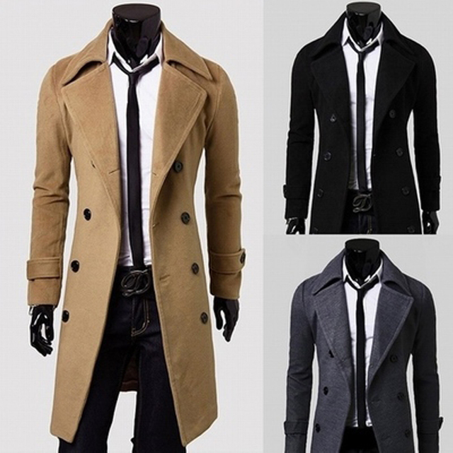 2016 Моды Горячей Продажи Траншеи Пальто Мужчины Двойной Кнопки Sobretudo Masculino Slim Fit Длинные Пальто Шанца Для Мужчин На Открытом Воздухе Пальто мужчины