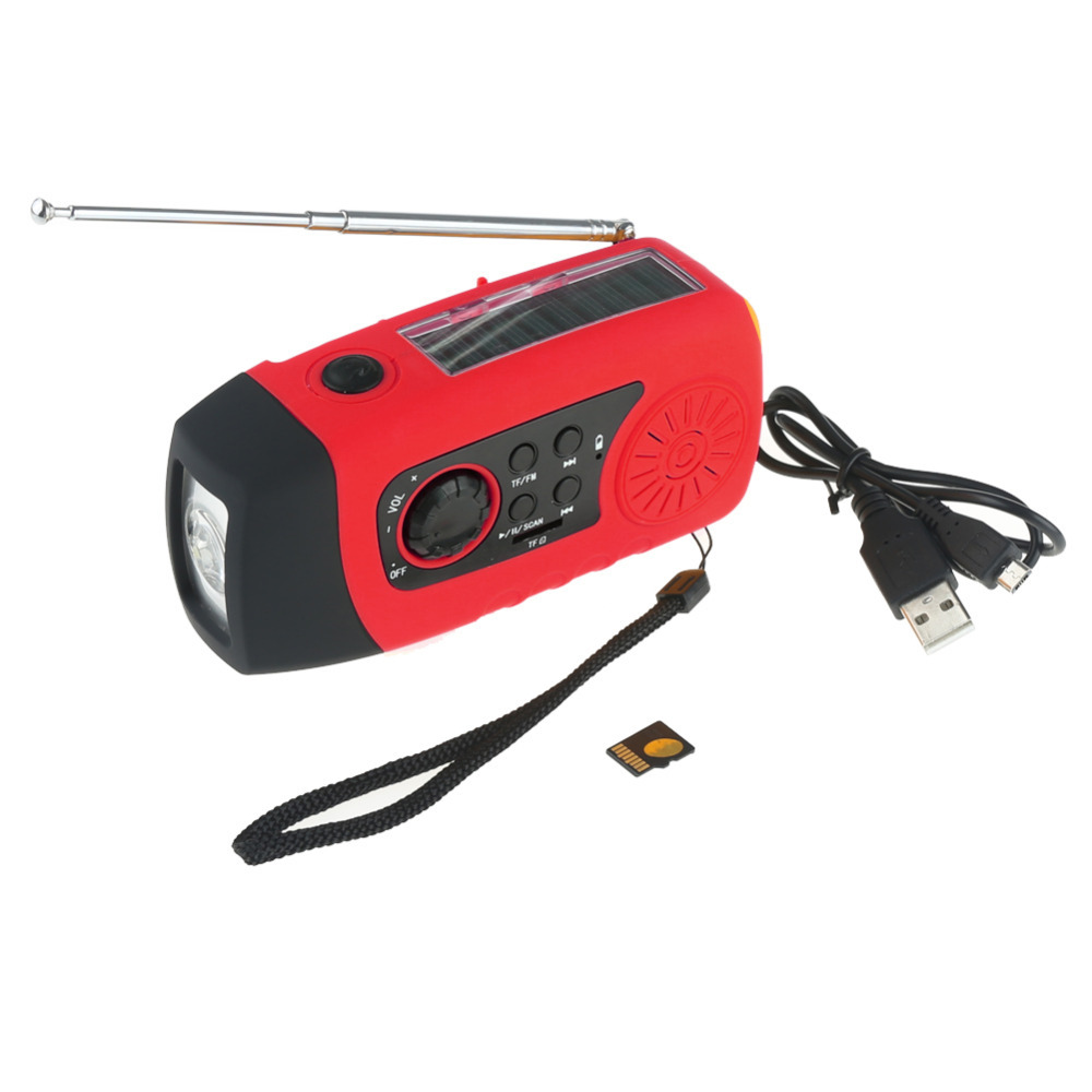 Emergency Solar Hand Crank FM Radio MP3 Player Flashlight Smart Cell Phone Charger w USB Cable