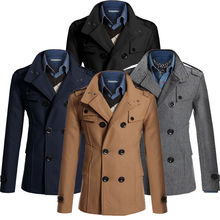 2015 Fashion Coat Double Breasted Peacoat Long Men Jacket Winter Dress Top,Mens Pea Coat Slim Fit Winter Outdoor Coats M-2XL