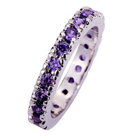 lingmei Wholesale Dazzling Round Purple Amethyst AAA Silver Ring Size 6 7 8 9 10 11 12 13 Romantic Style Women Jewelry Gift