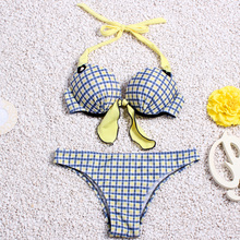 2016 Sexy Swimwear Padded High Quality Triangle Chequer Bikini Set Beach Swimwear Women Swimsuit Bathing Suit Brazilian F46