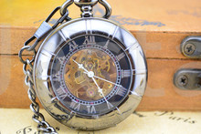 Dark Copper Skeleton Mechanical Pocket Watch Semi transparent Steampunk Antique Skeleton Mechanical Hand winding Pocket Watch