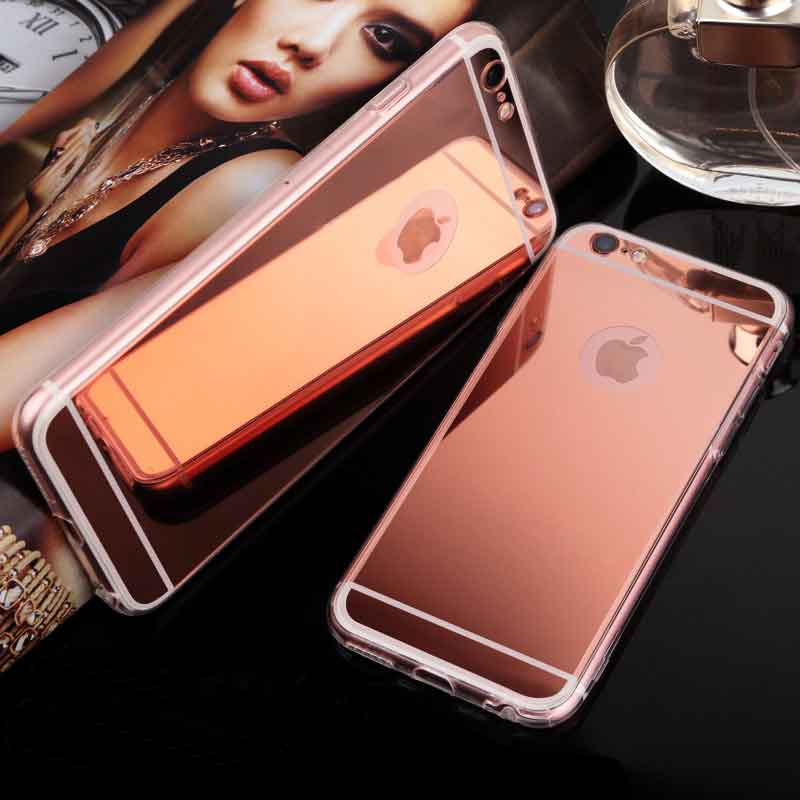 Fashion Lady Phone Accessories Luxury PC Electroplate Mirror Soft TPU Case For Iphone 6 6S 4