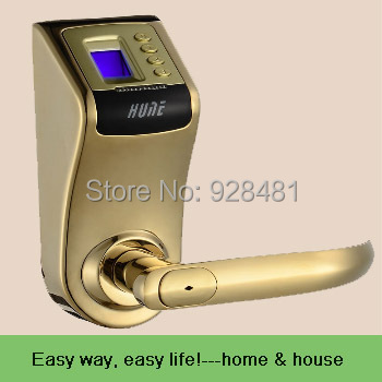 gold color home keyless biometric fingerprint door lock with password code and mechanical key