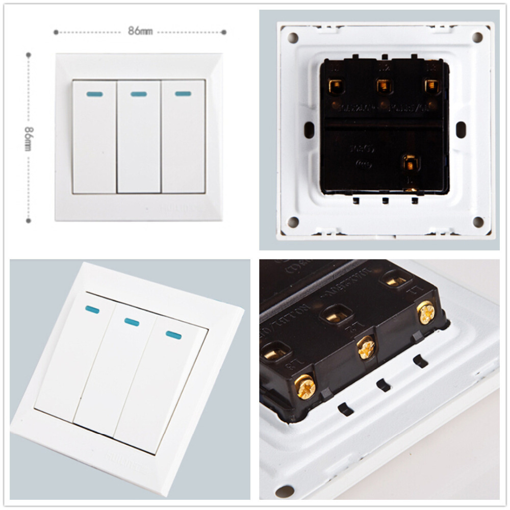 2015 New Universal 10A Power 3 Gang Wall Plate Light Bulb Push Button Switch Plug Sockets
