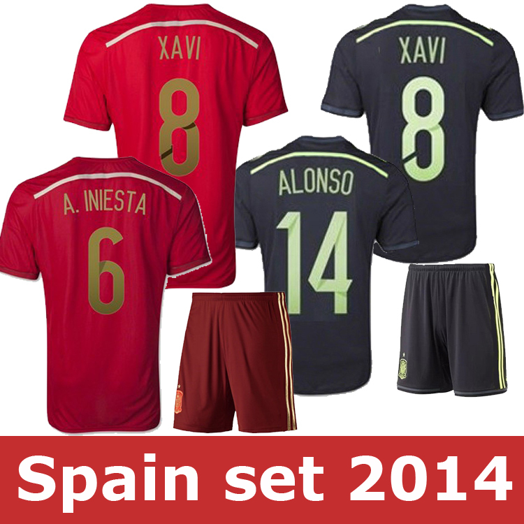 Spain 2014 World Cup Top Quality Spain jersey SET Home/Away soccer