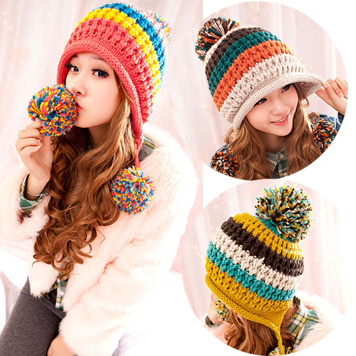 Autumn Winter Hats With Ears Multicolor Rainbow Brand Hat Women Turban