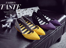 Genuine Leather Pointed Toe Wedges Shoes Horse Hair 2016 New Spring High Heeled Shoes Pigskin Fashion