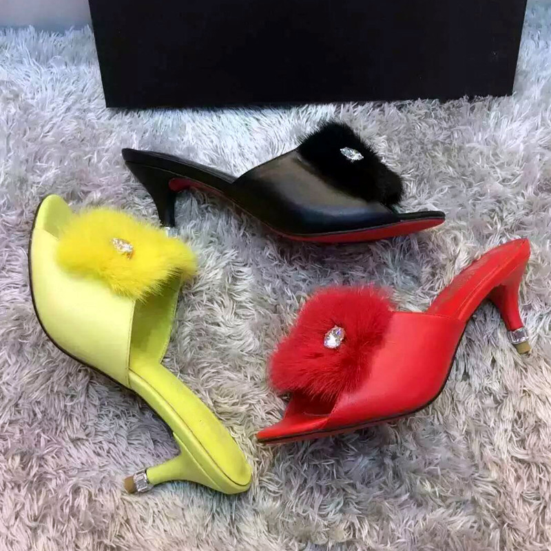 fur heel slippers