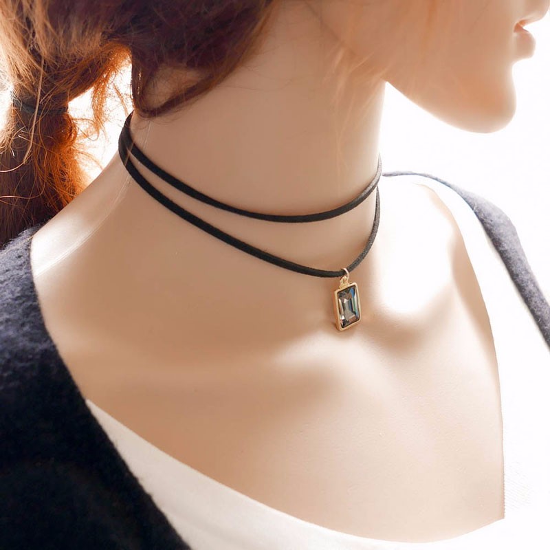 Fashion Gold Plated Square Pendant Statement Women Choker Necklace Jewelry Black Luxury Neck Multilayer Necklaces 620088