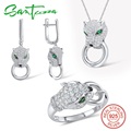 Jewelry Sets for Women Leopard Gem Stone Spinel CZ Diamond Ring Earrings Pendant Necklace Set 925