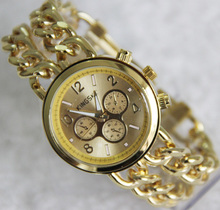 La única banda circular. oro de lujo pulsera con reloj de cuarzo, señora reloj de pulsera. envío gratis