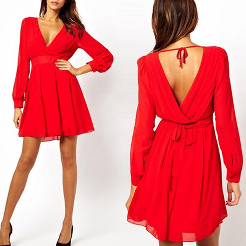 Красное Платье V Образным Вырезом