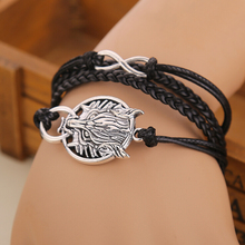 Teen Wolf bracelets & bangles bracelet Silver plated Wolf wrap bracelet balck bracelets for women men jewelry pulseras cuero