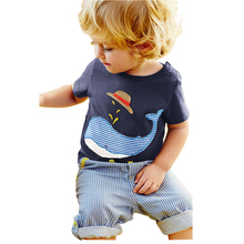 2015 summer baby boy casual clothes dolphin O-Neck T-shirt + striped shorts 2 pcs children clothing boys clothes kids clothes