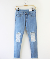 Elina women 2015 Harajuku ripped hole wash pencil denim pants skinny jeans pantalon femme donna ladies 26 27 28 29 30