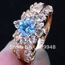 6pcs Round Cut Blue Topaz Cocktail Ring for Women Size 8