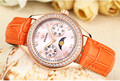 Multi functional Women Quartz Dress Watches Moon Phase Candy Colors Leather Wrist watch Sparkly Crystals Leisure