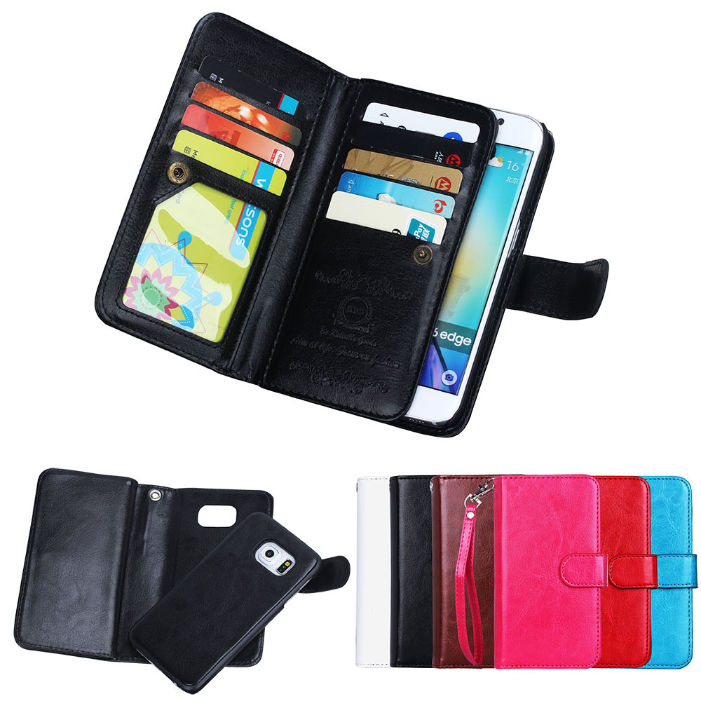 Capa For S6 Edge Magnetic 2 in 1 Wallet Leather With 9 Card Holders+Cash Slot+Photo Frame Phone Case for Samsung Galaxy S6 Edge
