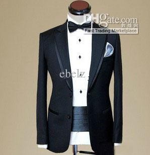 1-1 Wholesale - BUY Free Shipping!!Custom made men suit,black wool mens wedding suit,double collar mens tuxedos(jacket+pants+tie+pocket)Sold by