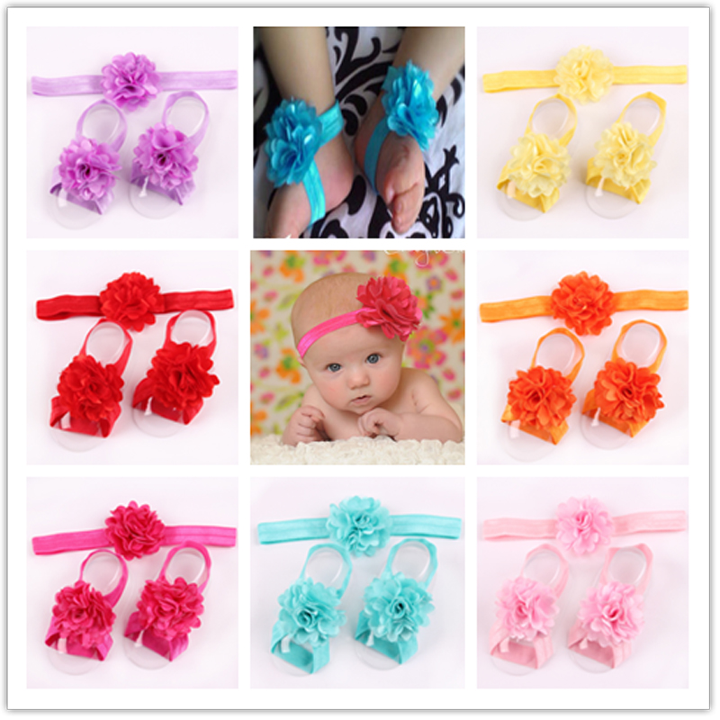 Newborn Baby Girl Kids Infant Headband Foot Flower Elastic Hair Band Accessories