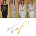 summer style Vintage Women Belt Leaf Design Clasp Front Stretch Metal Waist Belt Skinny Elastic Ceinture