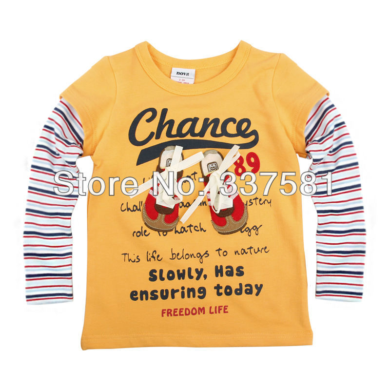 FREE SHIPPING A3448# Hot Sale! Nova Kids Winter New T Shirt Cartoons Shoes Applique Printed Letters Long Sleeve T-Shirts For Boy