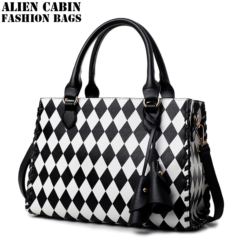 New Fall Winter Fashion Saffiano Women Leather Handbags Messenger Bag Black And White Hit Color ...