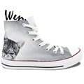 Wen Design Custom Hand Painted Shoes Cat Grey Background Original Men Women s High Top Canvas