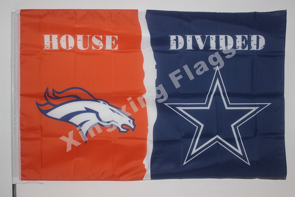 Denver Broncos Dallas Cowboys House Divided Flag 3ft x 5ft Polyester