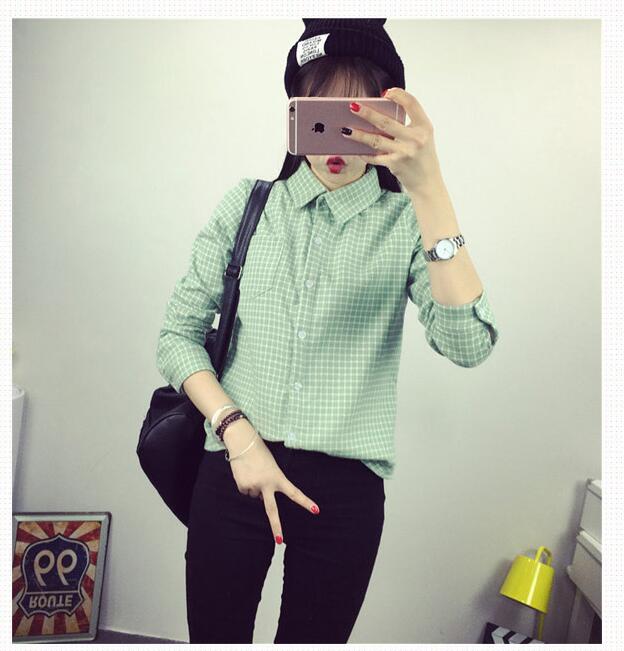 Brand New Womens Plaid Blouse Cotton Womens Long Sleeve Tops Ladies Red Plaid Shirt Female font