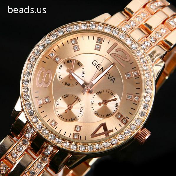 Famous Brand Men Women Rose Gold Geneva Stainless Steel Quartz Watch Military Crystal Casual Analog Watches