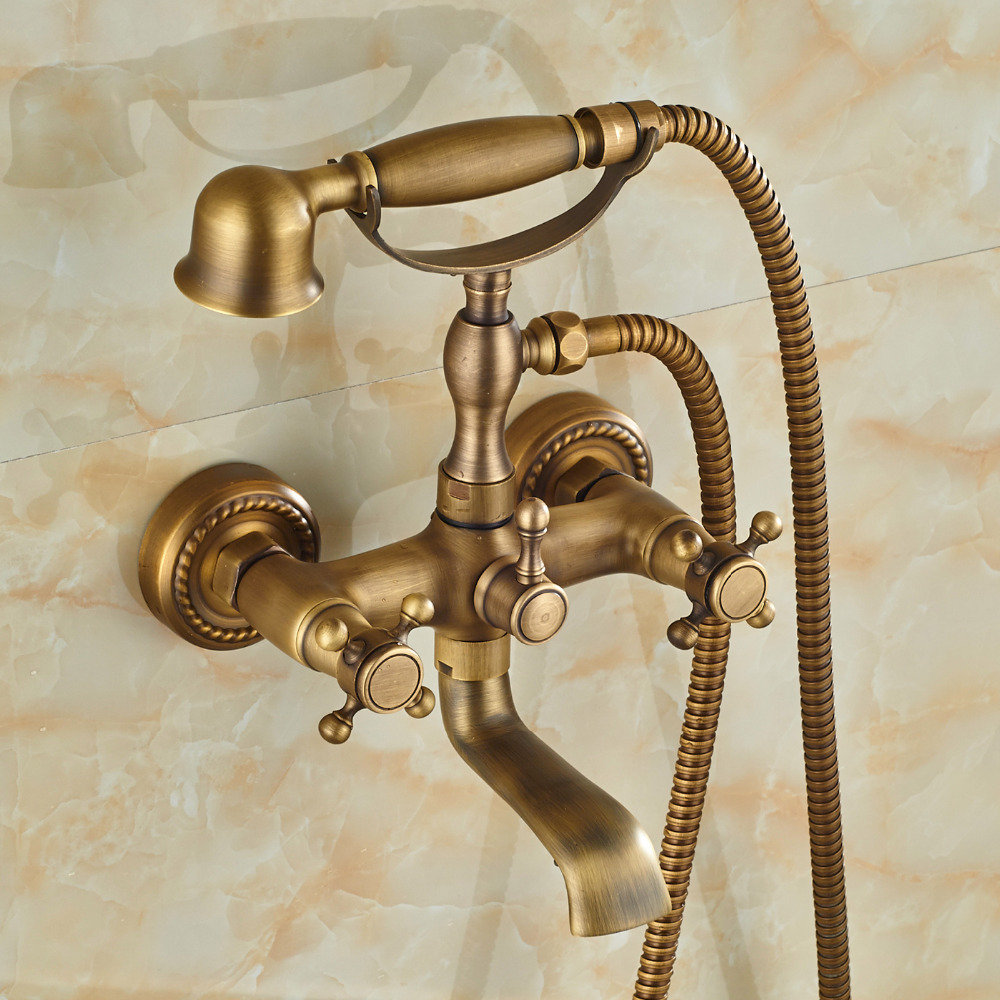 Wholesale And Retail Promotion Modern Antique Brass Cloowfoot Wall Mounted Bathroom Tub Faucet W/ Hand Shower Sprayer Mixer