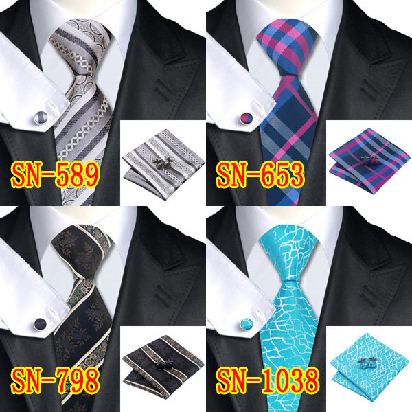 2015 Fashion Novelty Tie Silk Jacquard Necktie Hanky Cufflinks Set Business Wedding Ties For Men Free