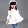 2015 new design spring autumn cotton loose top shirt for girls white blouse princess pattern long