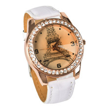 Lackingone relojes mujer moda 2015 relógio feminino torre Eiffel cristal banda de cuero mujer chica cuarzo libera el envío