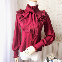 Colorful Vintage Women Shirt Lace Princess Blouse Lolita Girl Retro Shirts Autumn Spring Aulic Blusas