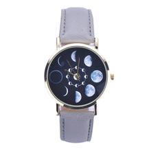 New Design Women watches Lunar Eclipse Pattern PU Leather band clock Analog Quartz Wrist Watch relogios