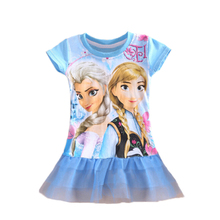 Girl Anna Elsa Dress Girls Summer Toddler Dress Girls Voile Clothes Dresses Cartoon Princess Costume Dress GD009