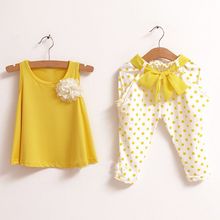 NEW design children s clothing summer set child flower female vest polka dot harem pants twinset