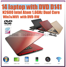 DHL Free 14.1 Inch Laptop Notebook Intel Dual Core Four Threads 3.5w 1.6GHz 4GB RAM 500GB HDD Bluetooth DVD Burner