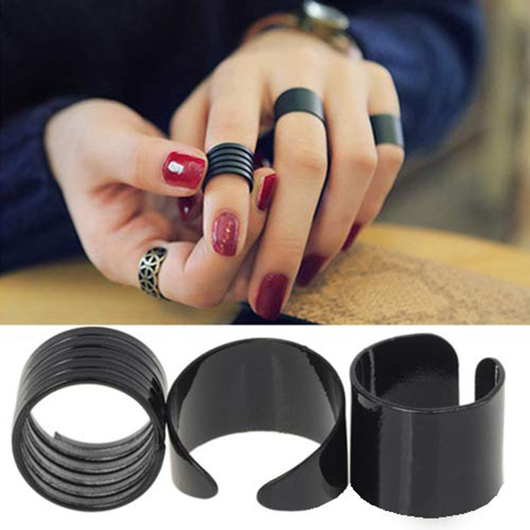 3Pcs New Fashion Ring Set Black Stack Plain Above Knuckle Rings 