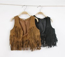 2015 Summer waistcoat for Kids casual vest girls black brown One Piece Clothes Sleeveless Tassel Vest