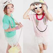 Kids Girls Short Sleeve T-shirts Ice Cream Smile Casual Tops Cotton Costume New